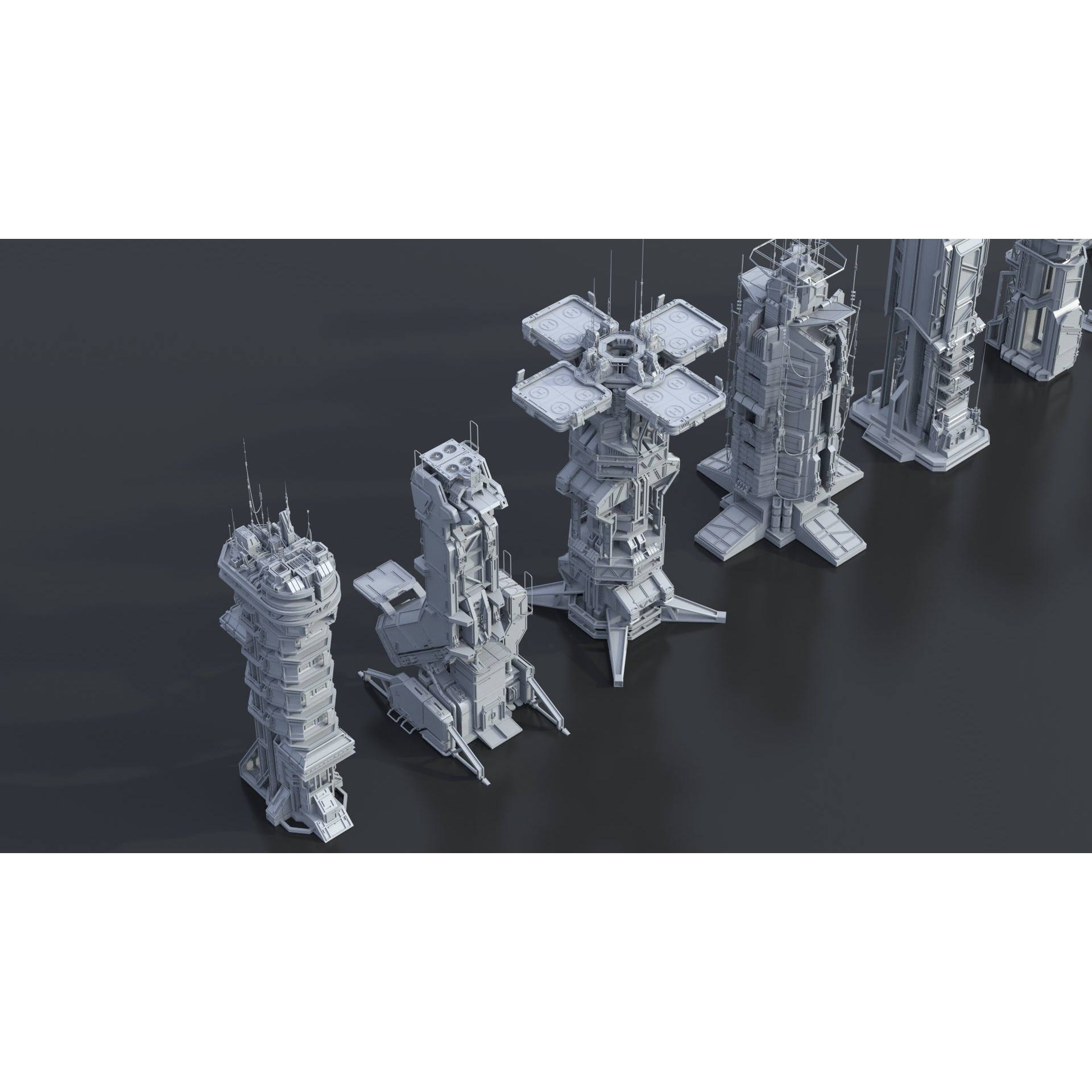 Sci-Fi Futuristic Military Buildings - Low-Poly 3D Model - View 19