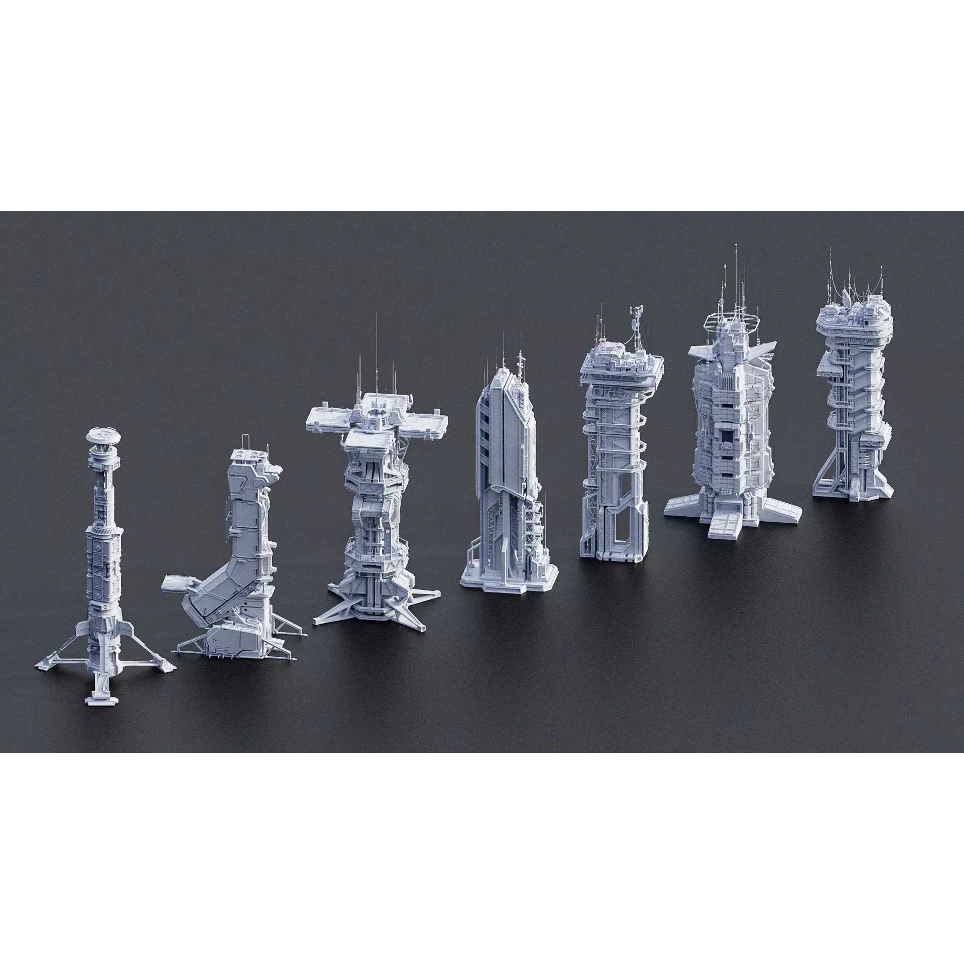 Sci-Fi Futuristic Military Buildings - Low-Poly 3D Model - View 2