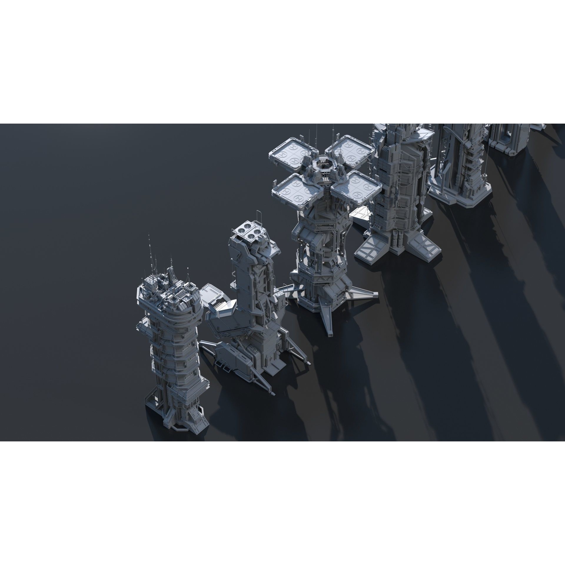 Sci-Fi Futuristic Military Buildings - Low-Poly 3D Model - View 20