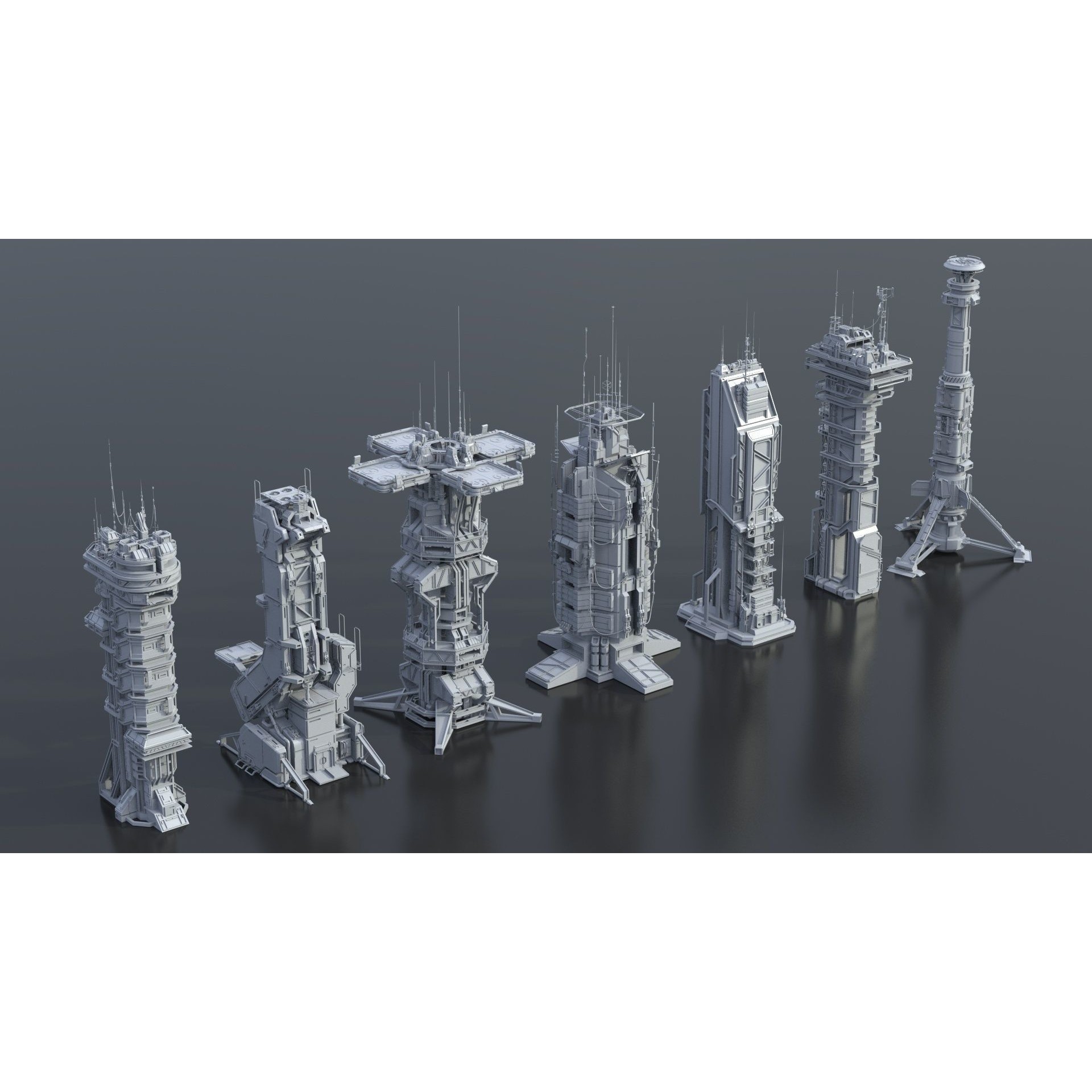 Sci-Fi Futuristic Military Buildings - Low-Poly 3D Model - View 21