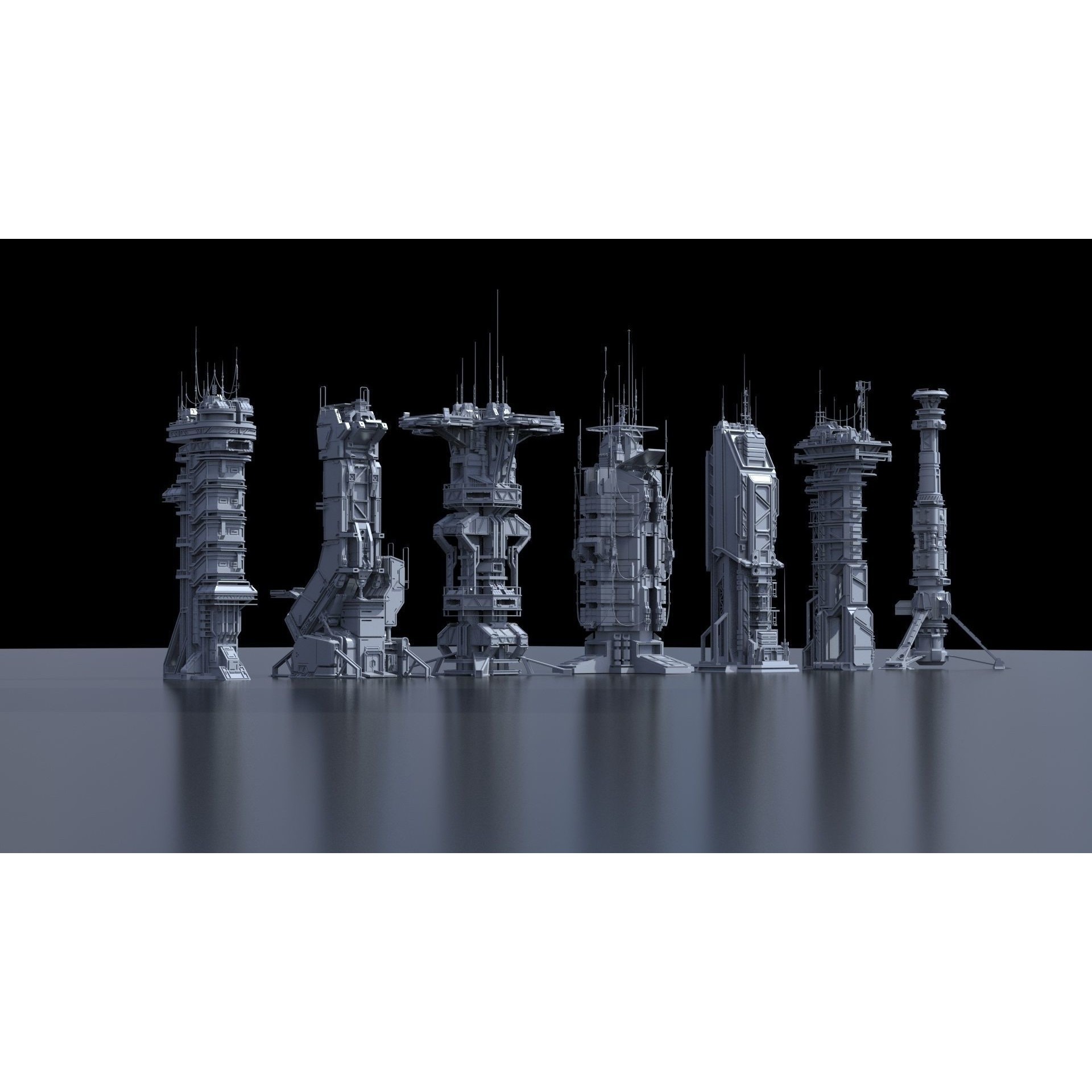 Sci-Fi Futuristic Military Buildings - Low-Poly 3D Model - View 24