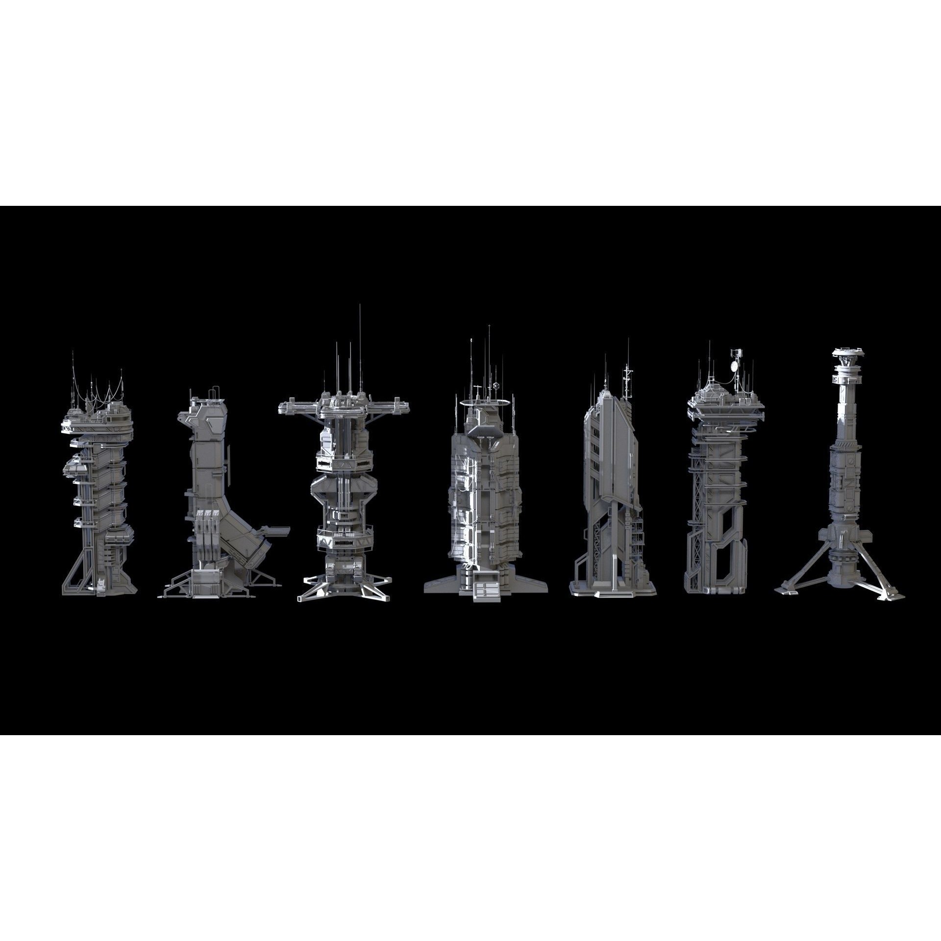 Sci-Fi Futuristic Military Buildings - Low-Poly 3D Model - View 26