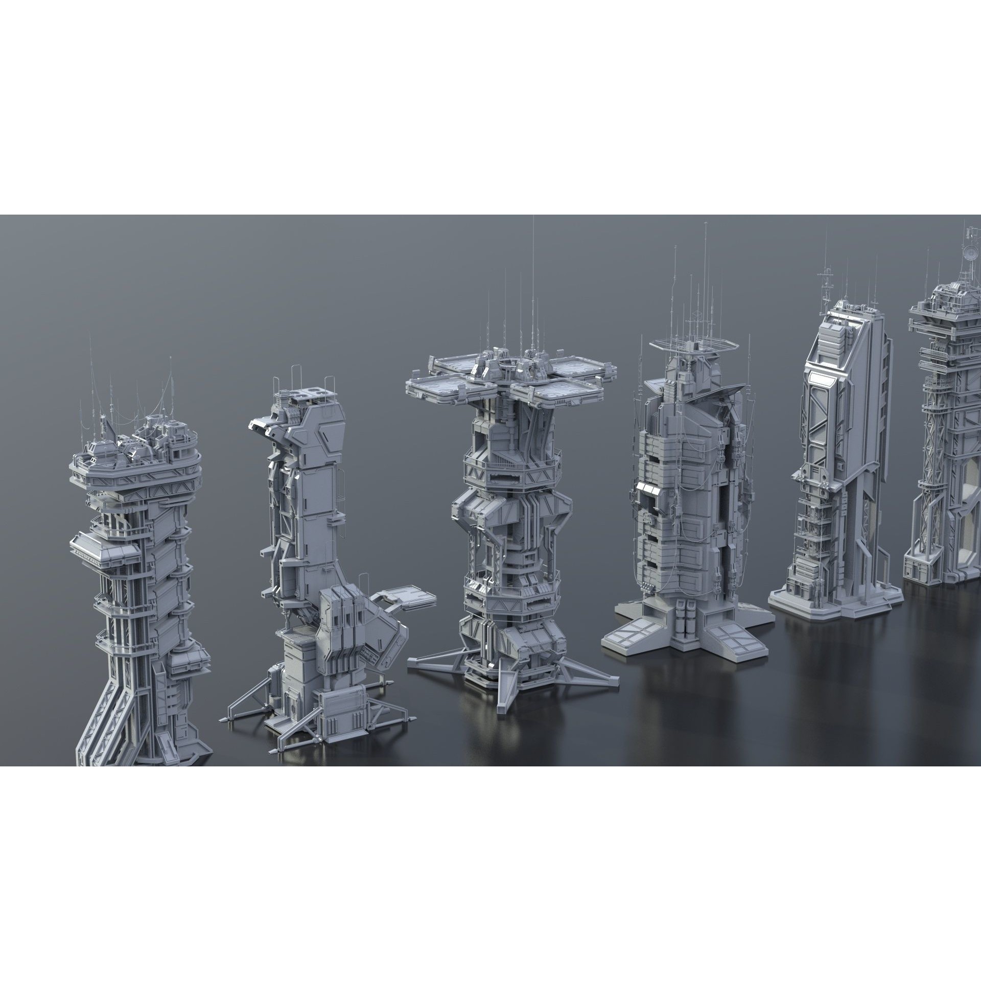 Sci-Fi Futuristic Military Buildings - Low-Poly 3D Model - View 27