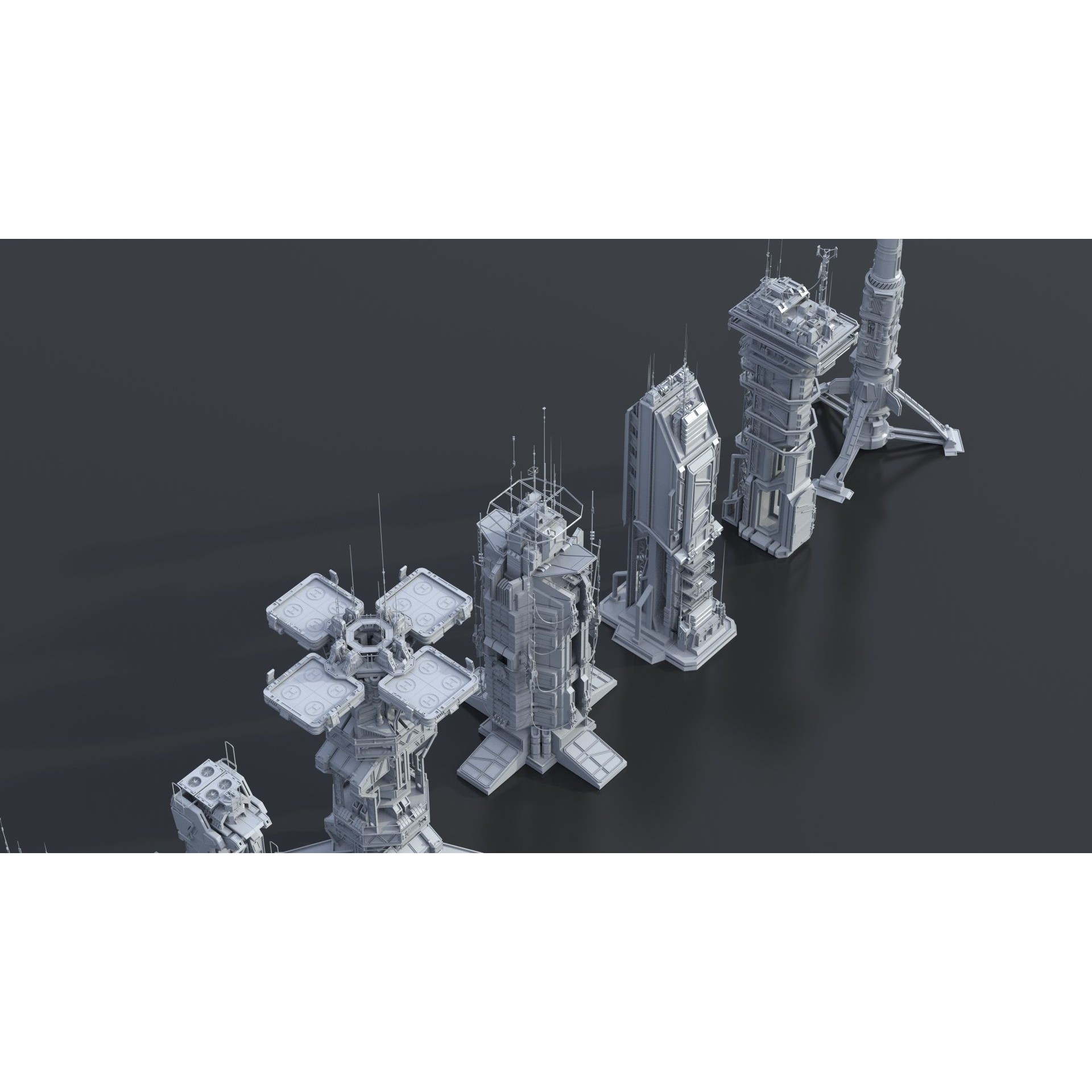 Sci-Fi Futuristic Military Buildings - Low-Poly 3D Model - View 29