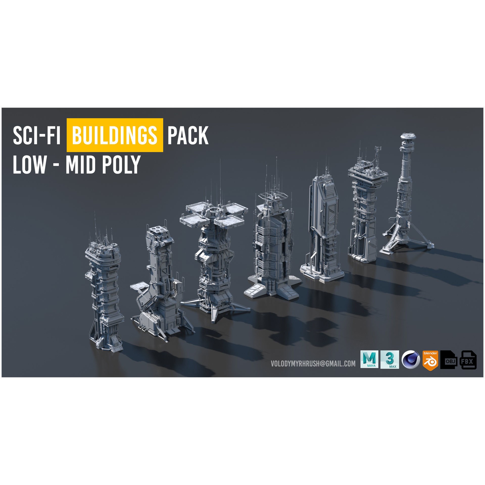 Sci-Fi Futuristic Military Buildings - Low-Poly 3D Model - View 3