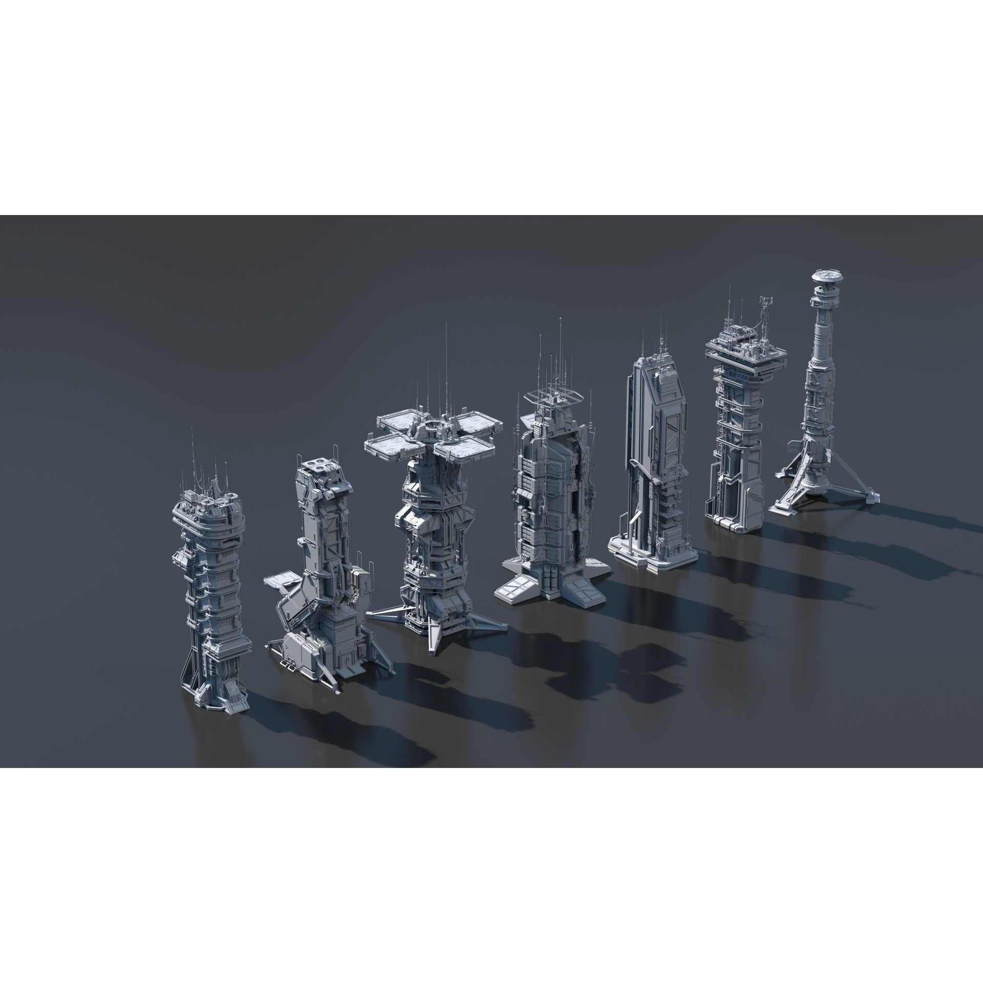 Sci-Fi Futuristic Military Buildings - Low-Poly 3D Model - View 30