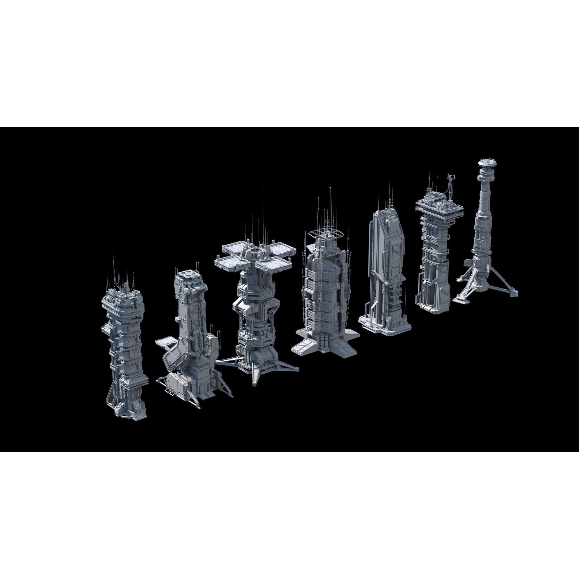 Sci-Fi Futuristic Military Buildings - Low-Poly 3D Model - View 31