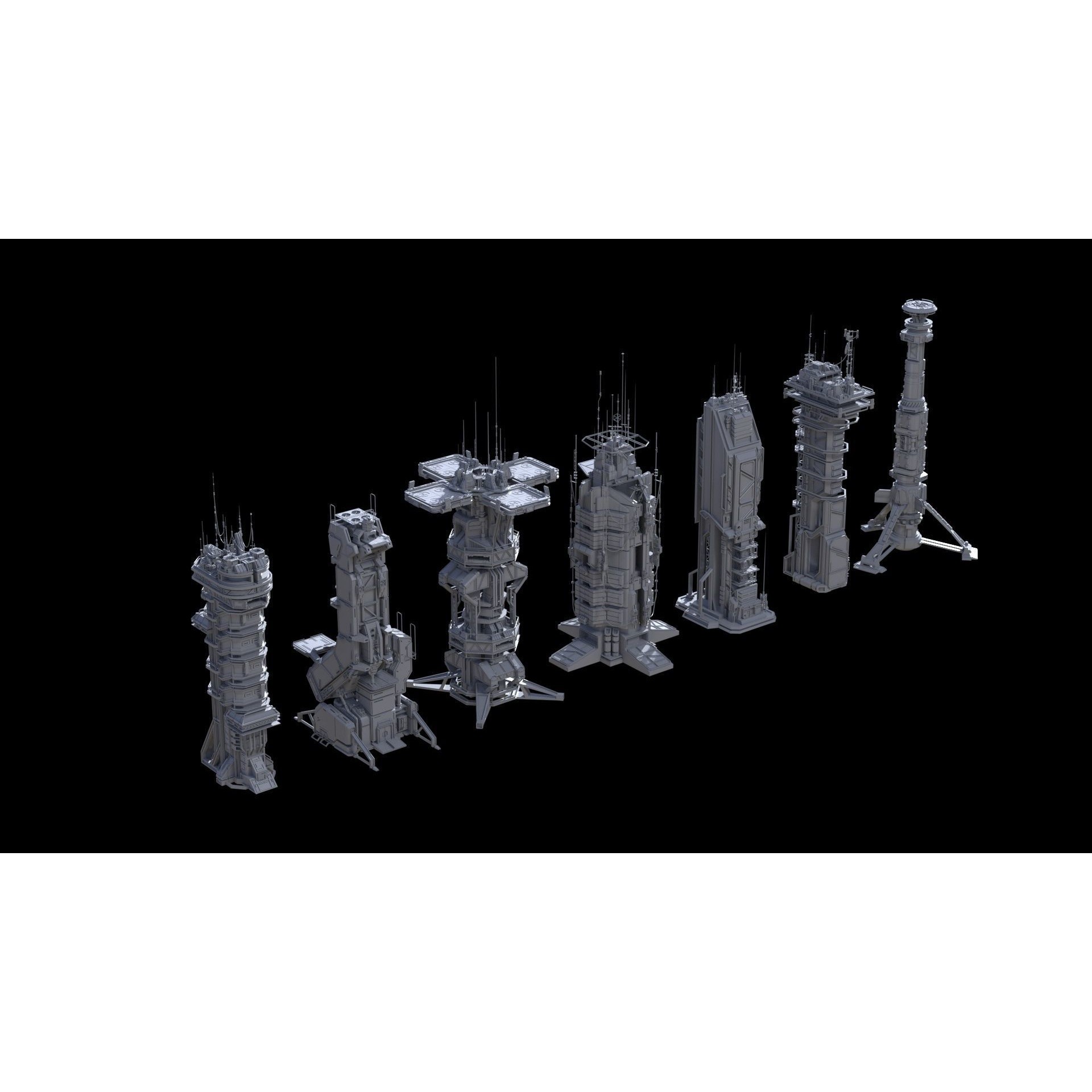 Sci-Fi Futuristic Military Buildings - Low-Poly 3D Model - View 32