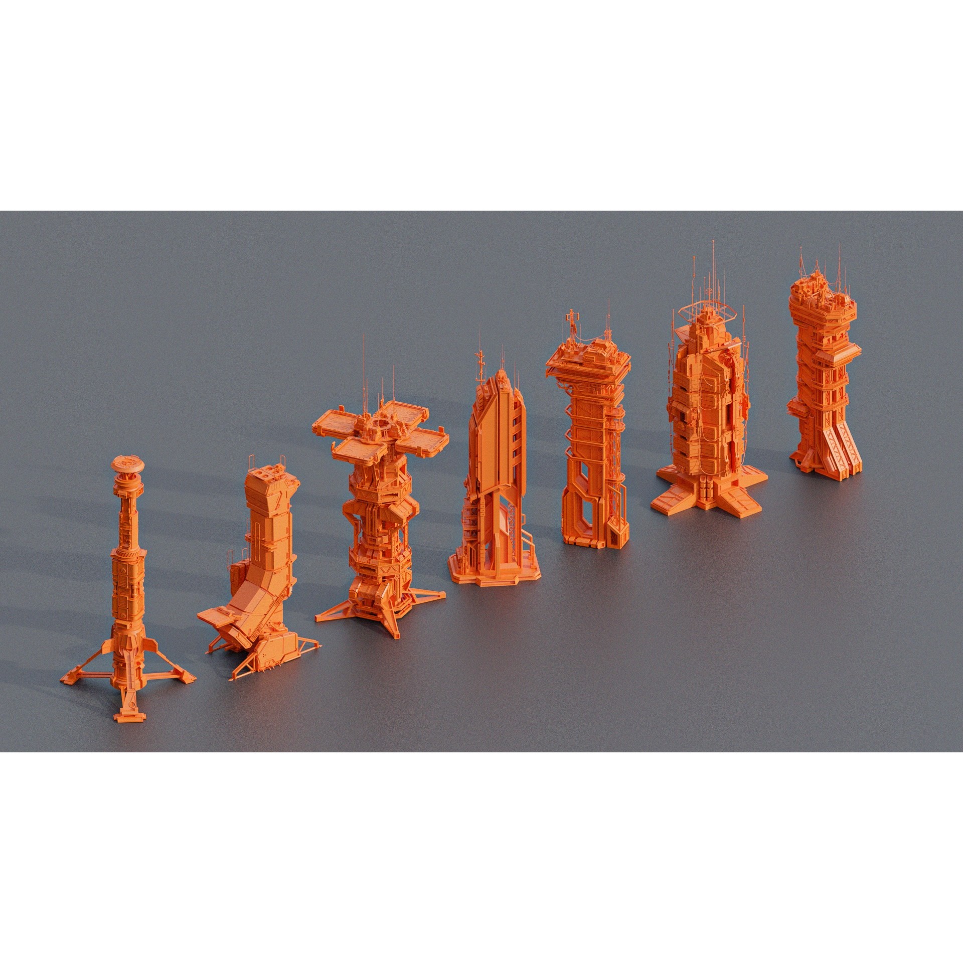 Sci-Fi Futuristic Military Buildings - Low-Poly 3D Model - View 4