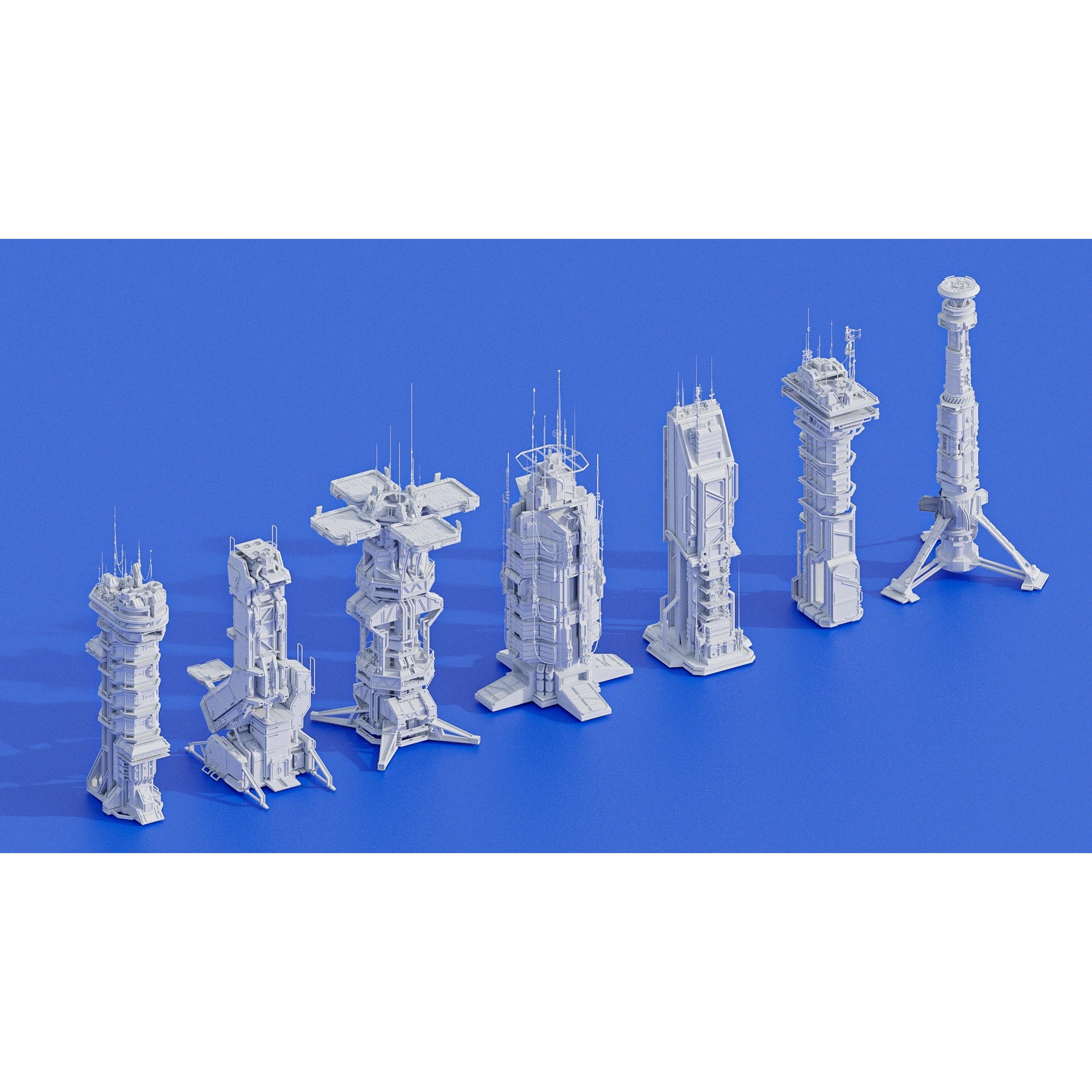 Sci-Fi Futuristic Military Buildings - Low-Poly 3D Model - View 5