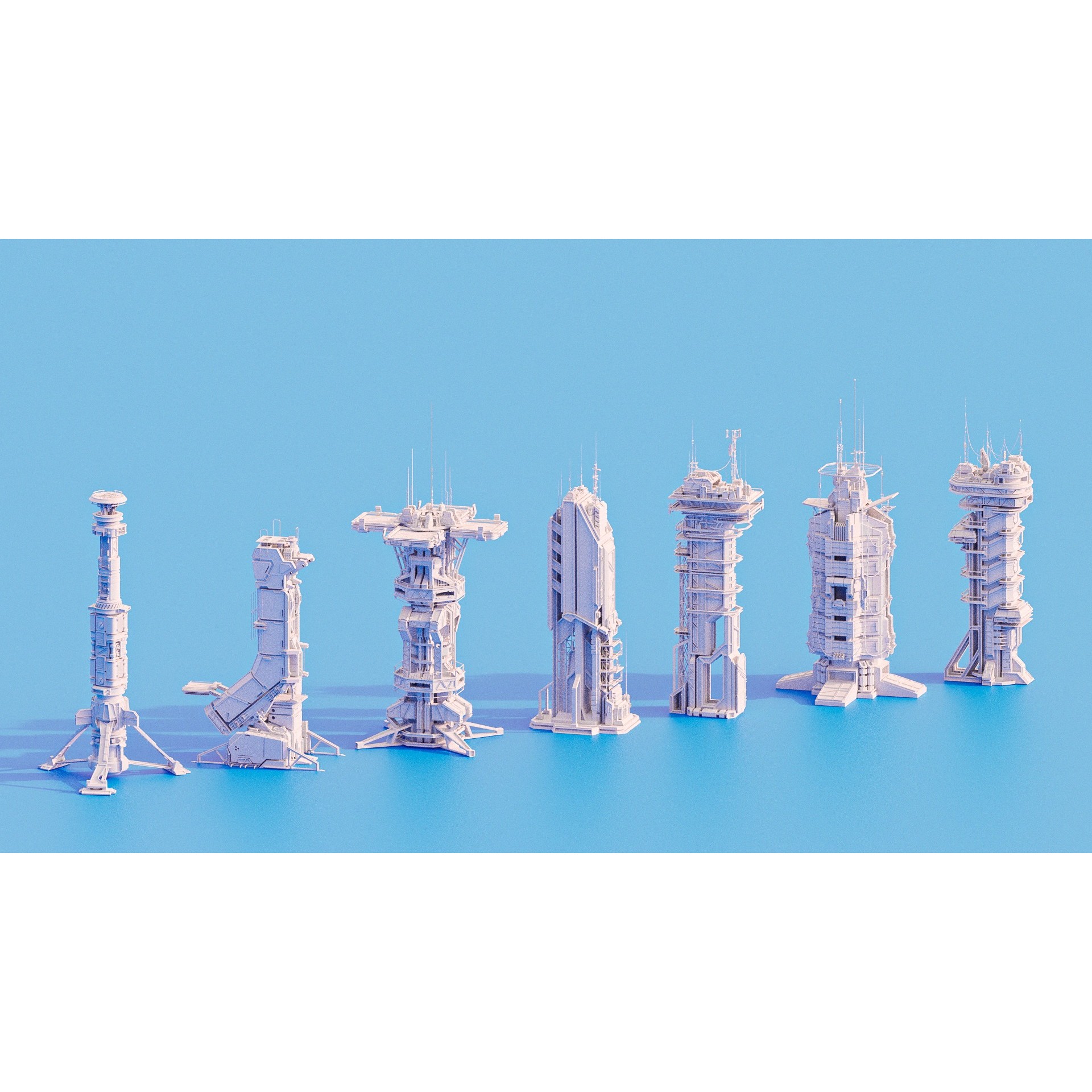 Sci-Fi Futuristic Military Buildings - Low-Poly 3D Model - View 6