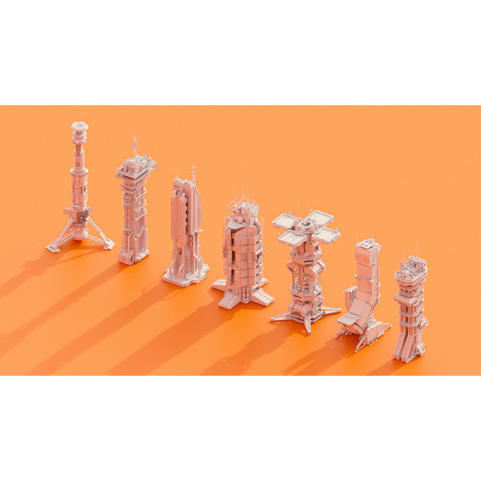 Sci-Fi Futuristic Military Buildings - Low-Poly 3D Model - View 7