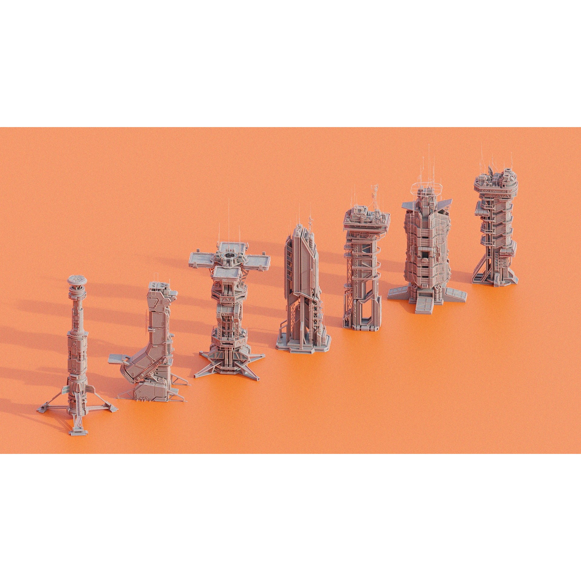 Sci-Fi Futuristic Military Buildings - Low-Poly 3D Model - View 8