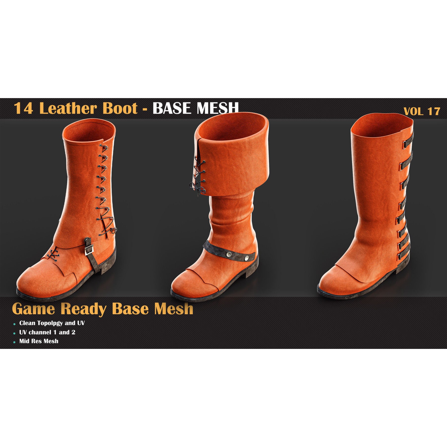 Leather Boot Base Mesh - Game-Ready 3D Model