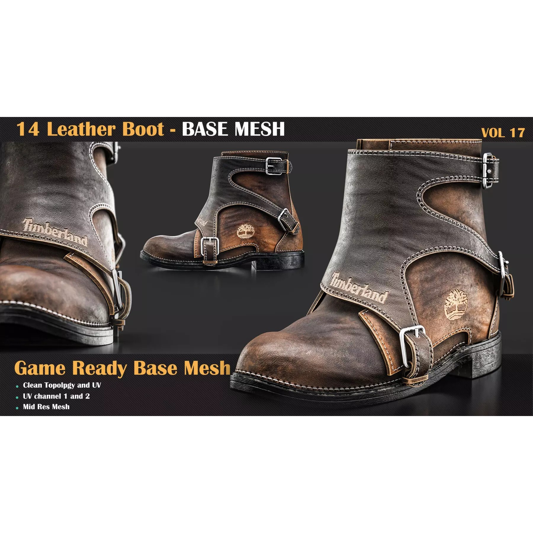 Leather Boot Base Mesh - Game-Ready 3D Model - View 2