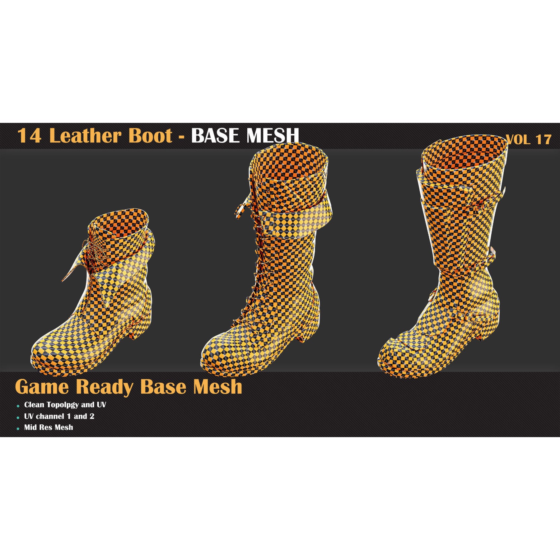 Leather Boot Base Mesh - Game-Ready 3D Model - View 3