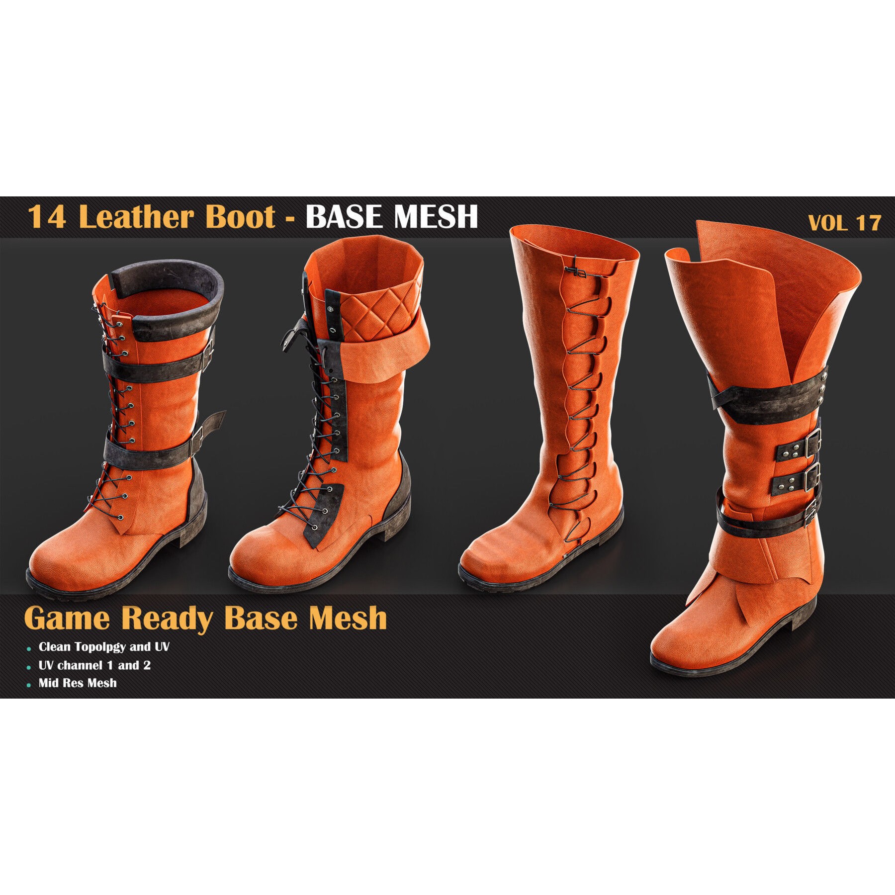 Leather Boot Base Mesh - Game-Ready 3D Model - View 4