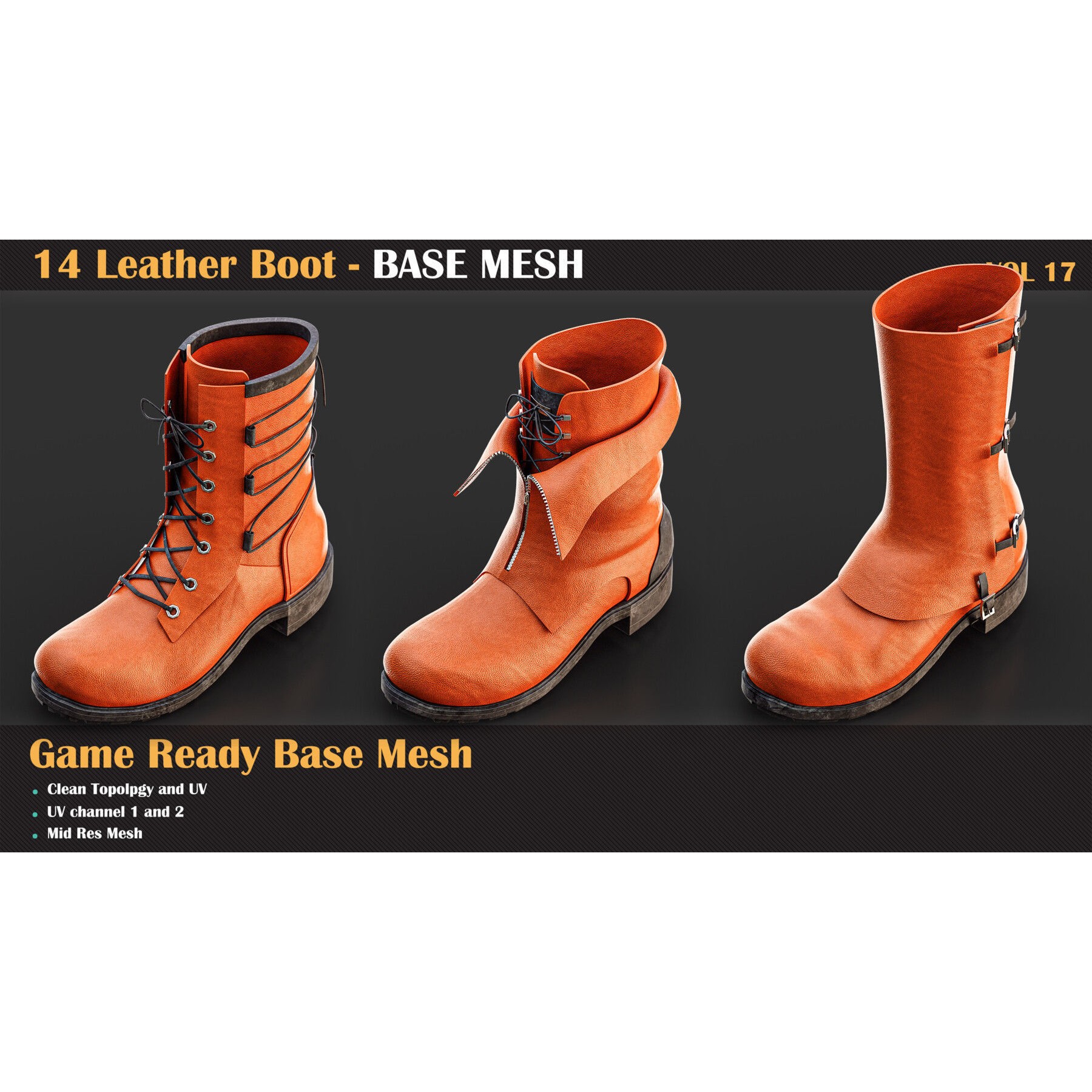 Leather Boot Base Mesh - Game-Ready 3D Model - View 5