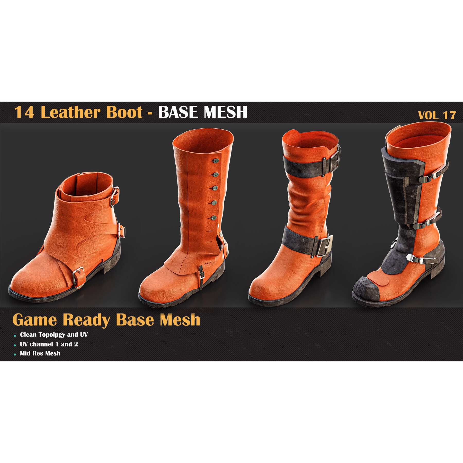 Leather Boot Base Mesh - Game-Ready 3D Model - View 6
