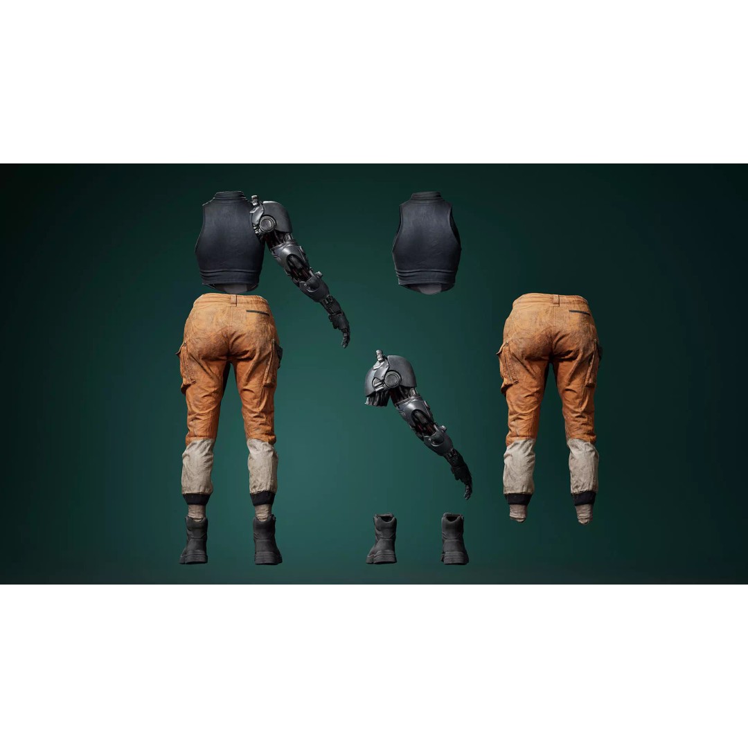 Sci-Fi Cyborg Outfit 3D Model – Futuristic Character Clothing, FBX - View 3