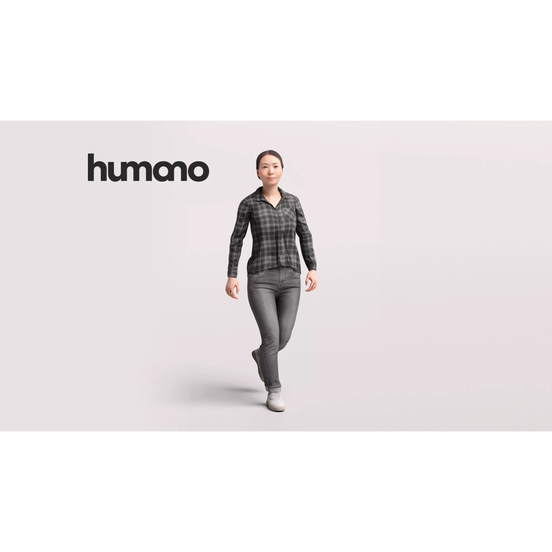Humano Asian Woman Walking 3D Model – Realistic PBR Character, FBX - View 2