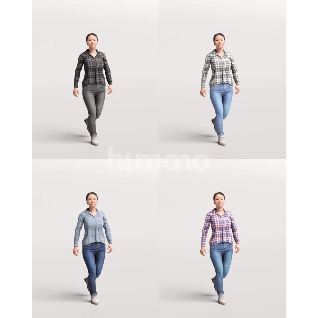 Humano Asian Woman Walking 3D Model – Realistic PBR Character, FBX - View 3
