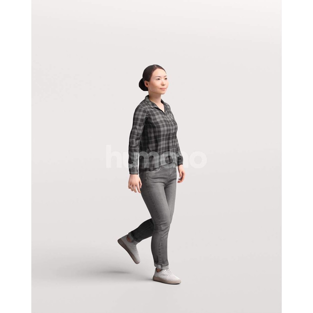 Humano Asian Woman Walking 3D Model – Realistic PBR Character, FBX - View 6