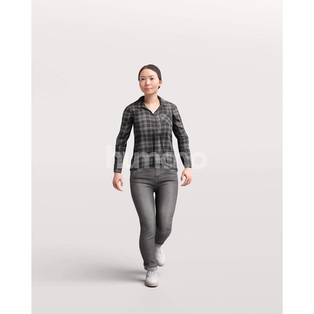 Humano Asian Woman Walking 3D Model – Realistic PBR Character, FBX - View 7