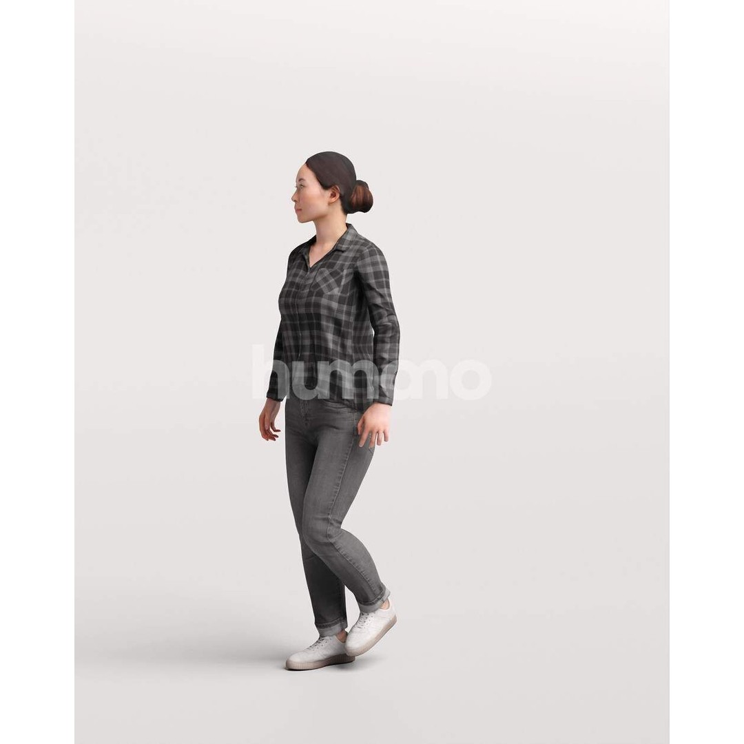 Humano Asian Woman Walking 3D Model – Realistic PBR Character, FBX - View 9
