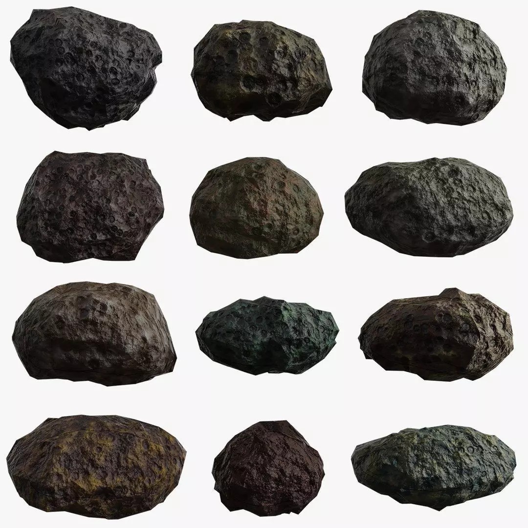 Asteroid 3D Model – Low Poly Game Asset Pack, Blender, FBX, OBJ - View 2