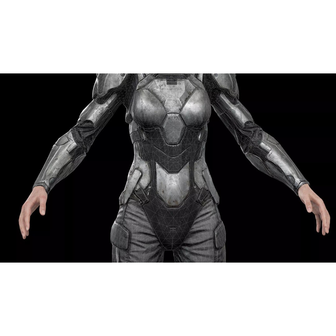 Sci-Fi Female Armor Suit 3D Model – PBR Game-Ready Character Asset, FBX