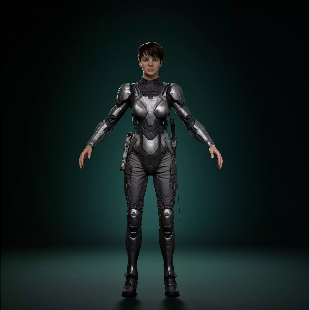 Sci-Fi Female Armor Suit 3D Model – PBR Game-Ready Character Asset, FBX - View 10