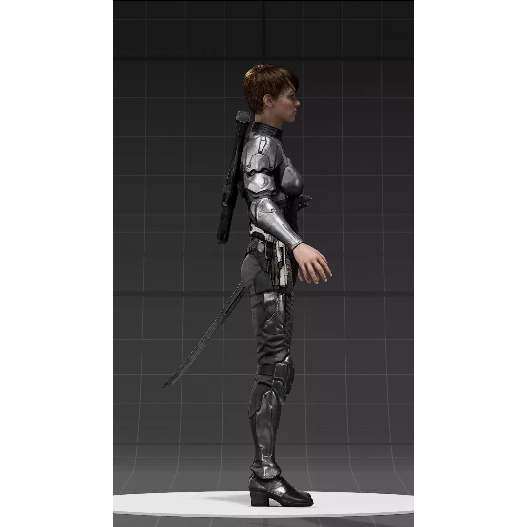 Sci-Fi Female Armor Suit 3D Model – PBR Game-Ready Character Asset, FBX - View 11