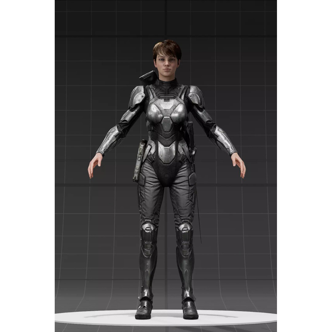 Sci-Fi Female Armor Suit 3D Model – PBR Game-Ready Character Asset, FBX - View 12