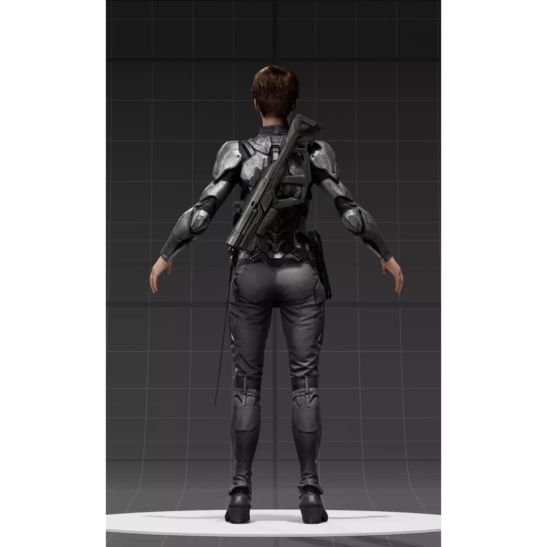 Sci-Fi Female Armor Suit 3D Model – PBR Game-Ready Character Asset, FBX - View 13