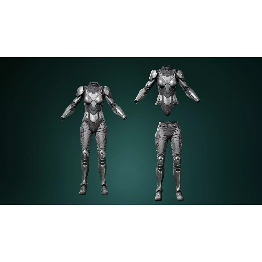 Sci-Fi Female Armor Suit 3D Model – PBR Game-Ready Character Asset, FBX - View 2