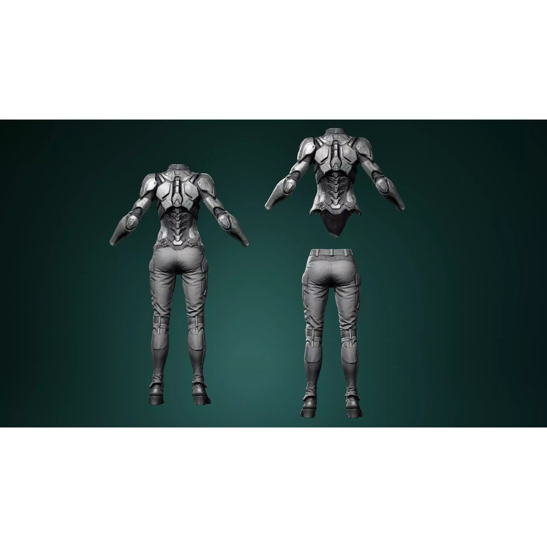 Sci-Fi Female Armor Suit 3D Model – PBR Game-Ready Character Asset, FBX - View 3