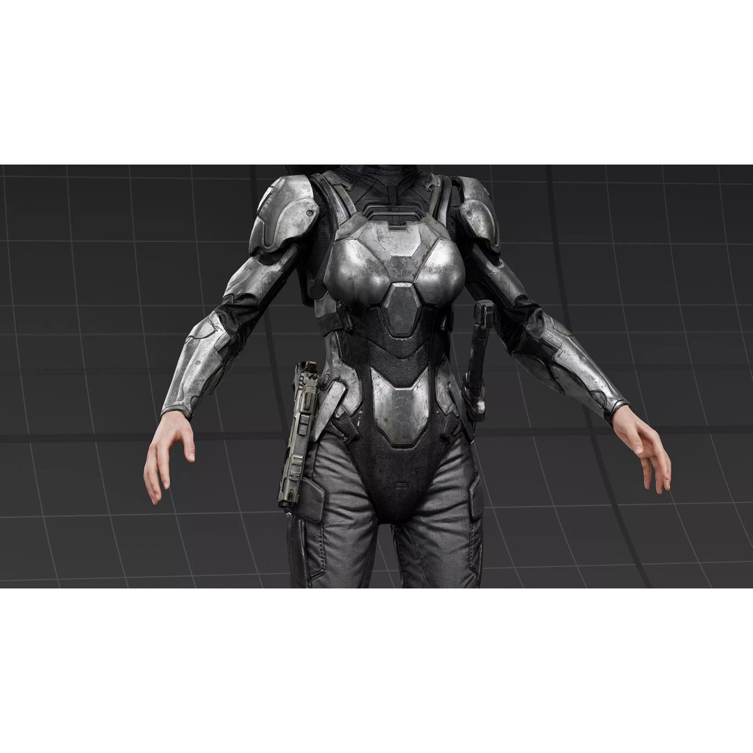Sci-Fi Female Armor Suit 3D Model – PBR Game-Ready Character Asset, FBX - View 7
