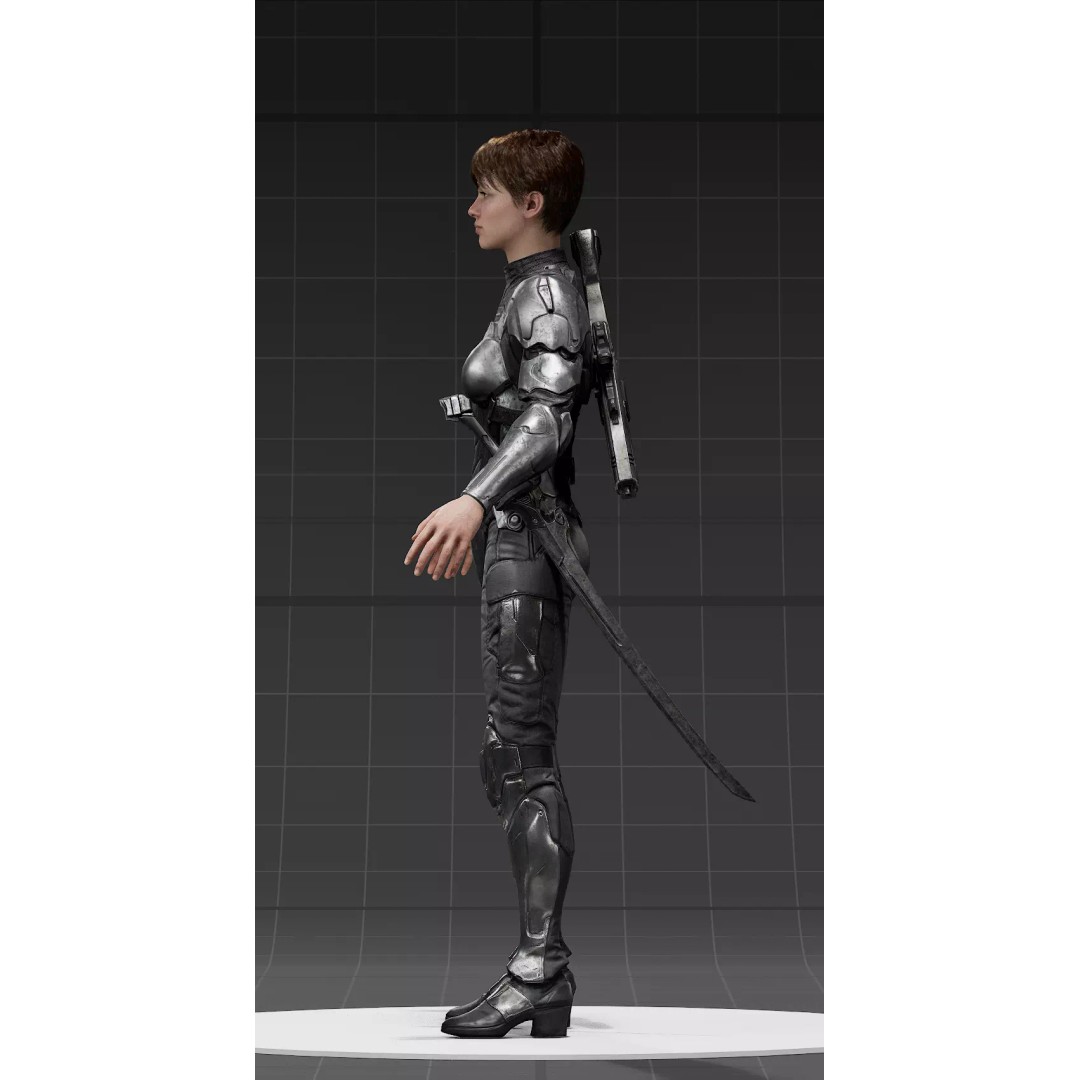 Sci-Fi Female Armor Suit 3D Model – PBR Game-Ready Character Asset, FBX - View 8