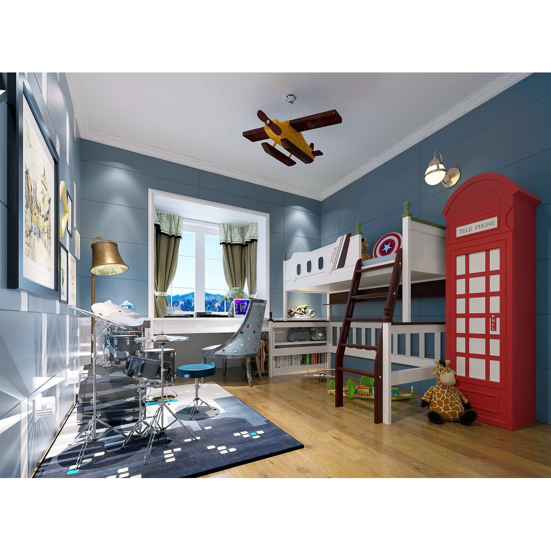 Boys Bedroom 3D Model – Inspiring Kids Room Design, FBX - View 3
