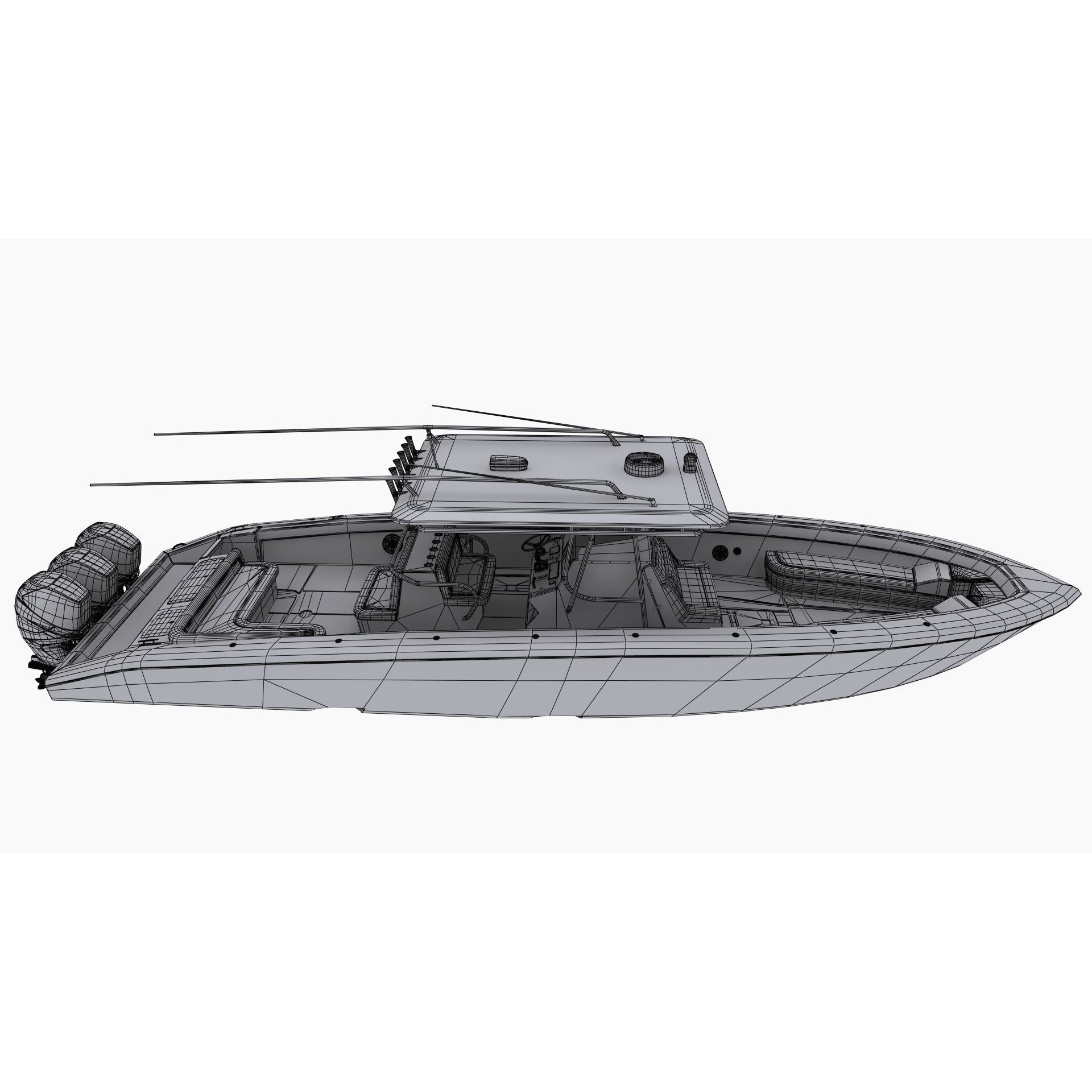 Midnight Express 37ft Open Boat - Low-Poly Game-Ready 3D Model - View 16