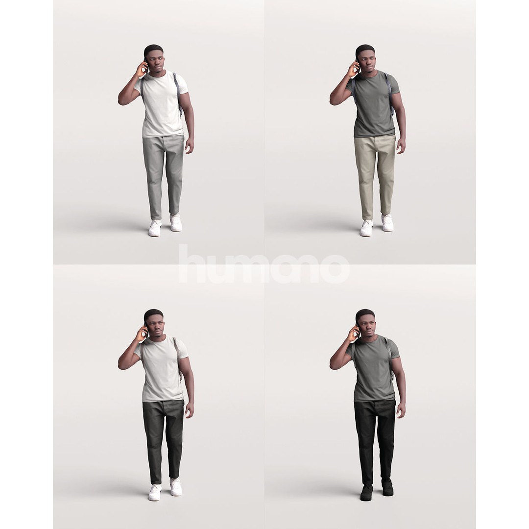 Humano Black Man 3D Model – Realistic Casual Character with Phone