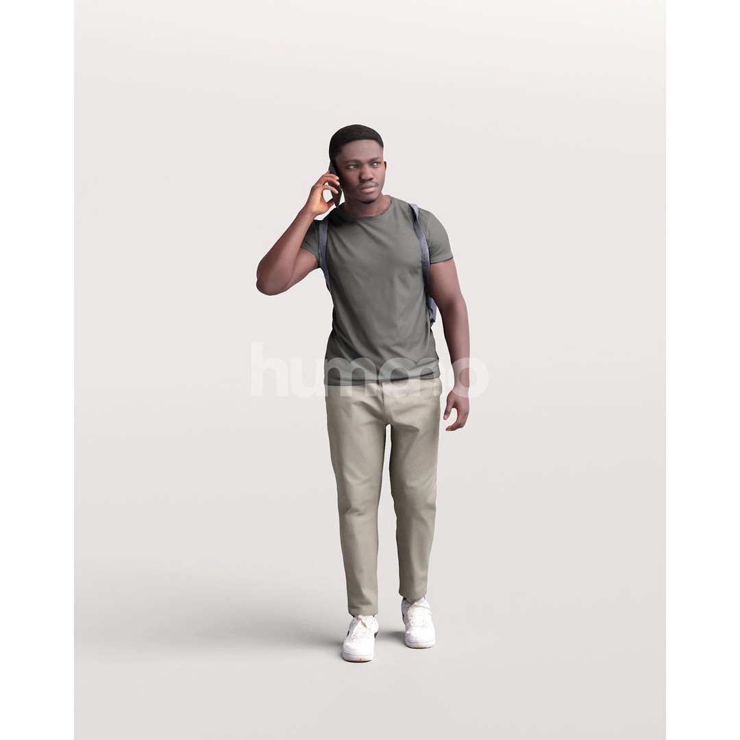 Humano Black Man 3D Model – Realistic Casual Character with Phone - View 10