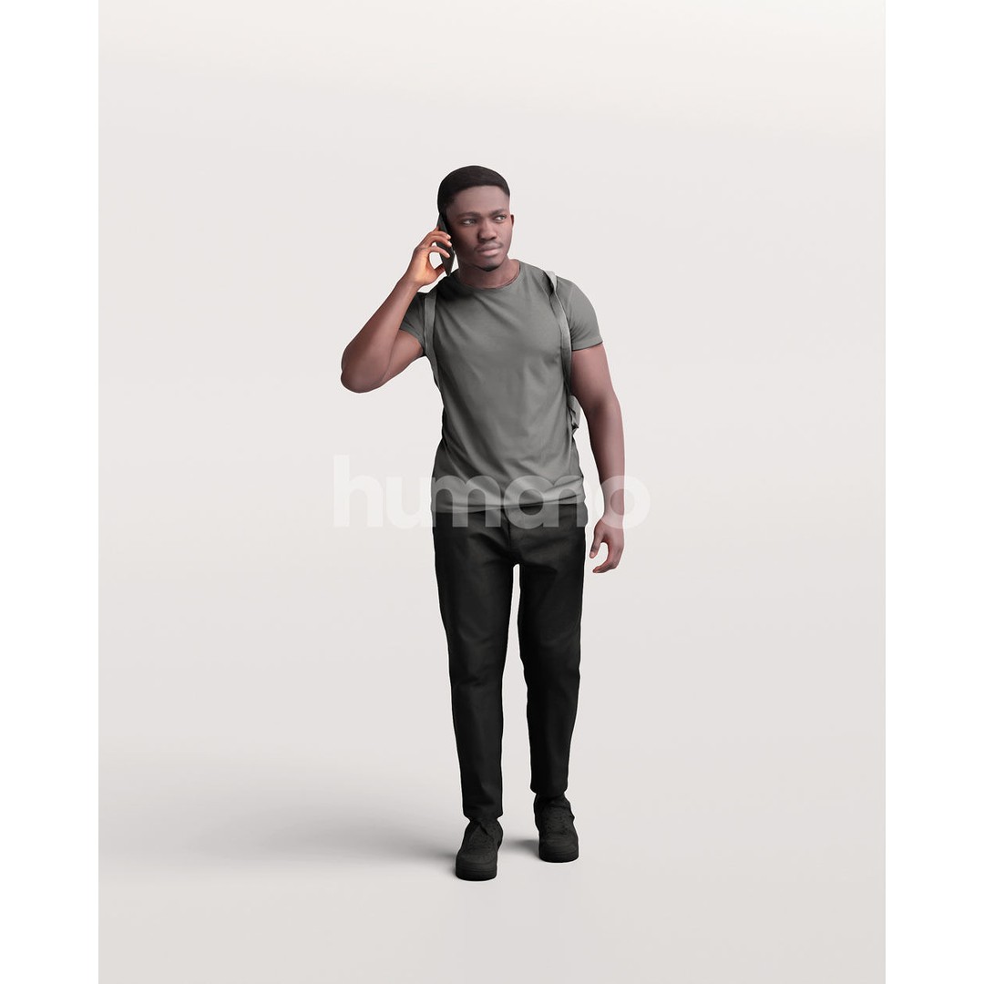 Humano Black Man 3D Model – Realistic Casual Character with Phone - View 12