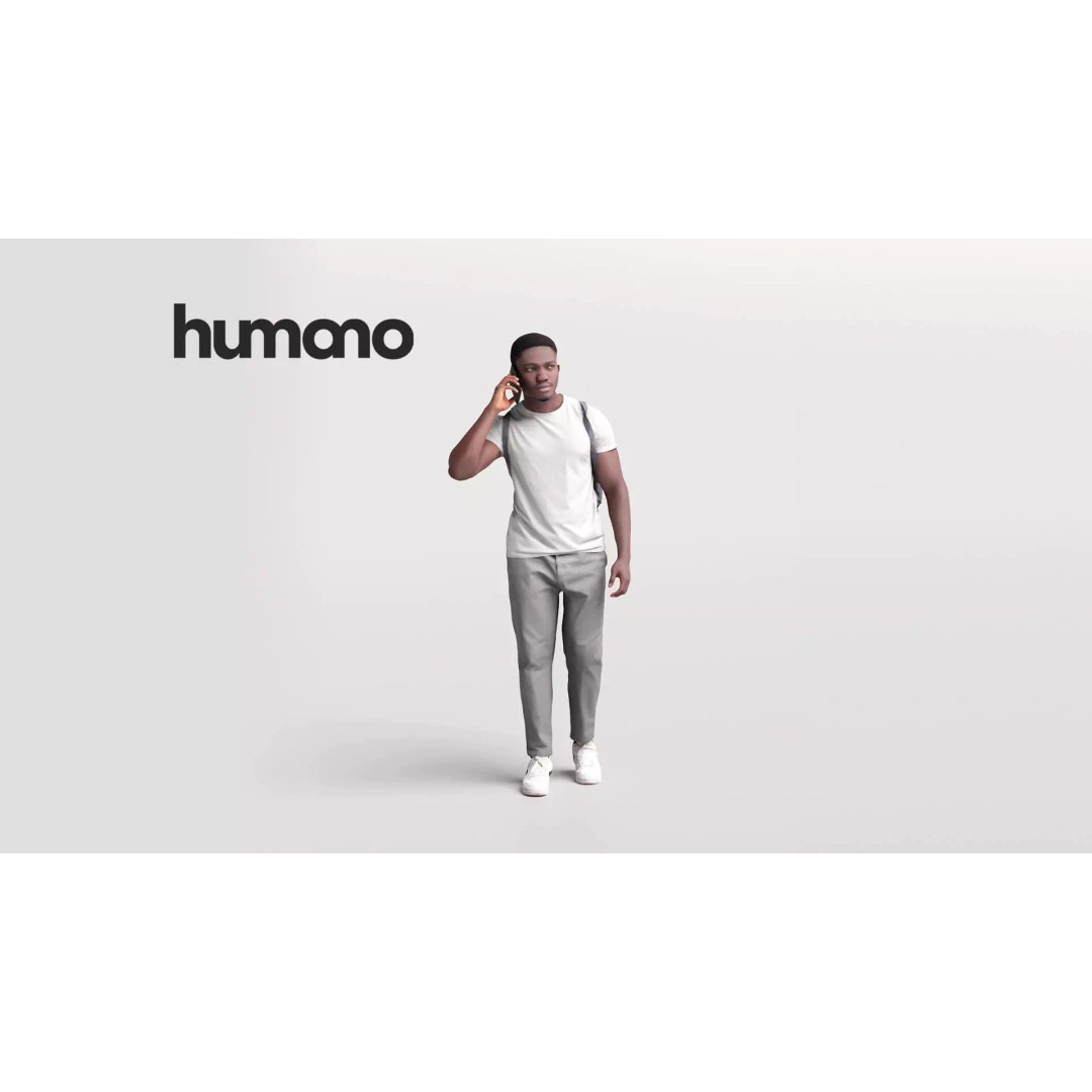 Humano Black Man 3D Model – Realistic Casual Character with Phone - View 2