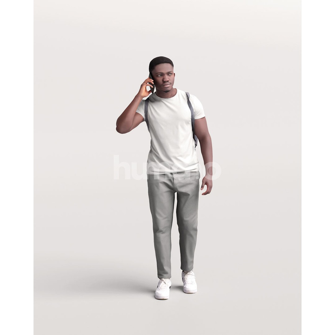 Humano Black Man 3D Model – Realistic Casual Character with Phone - View 3