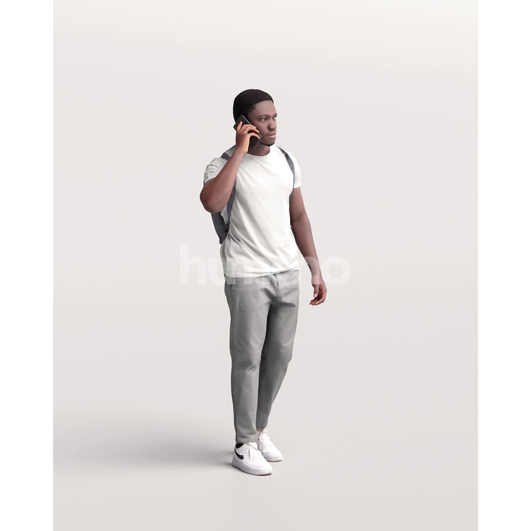 Humano Black Man 3D Model – Realistic Casual Character with Phone - View 4