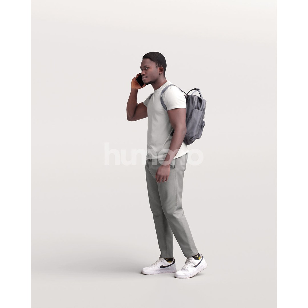 Humano Black Man 3D Model – Realistic Casual Character with Phone - View 6