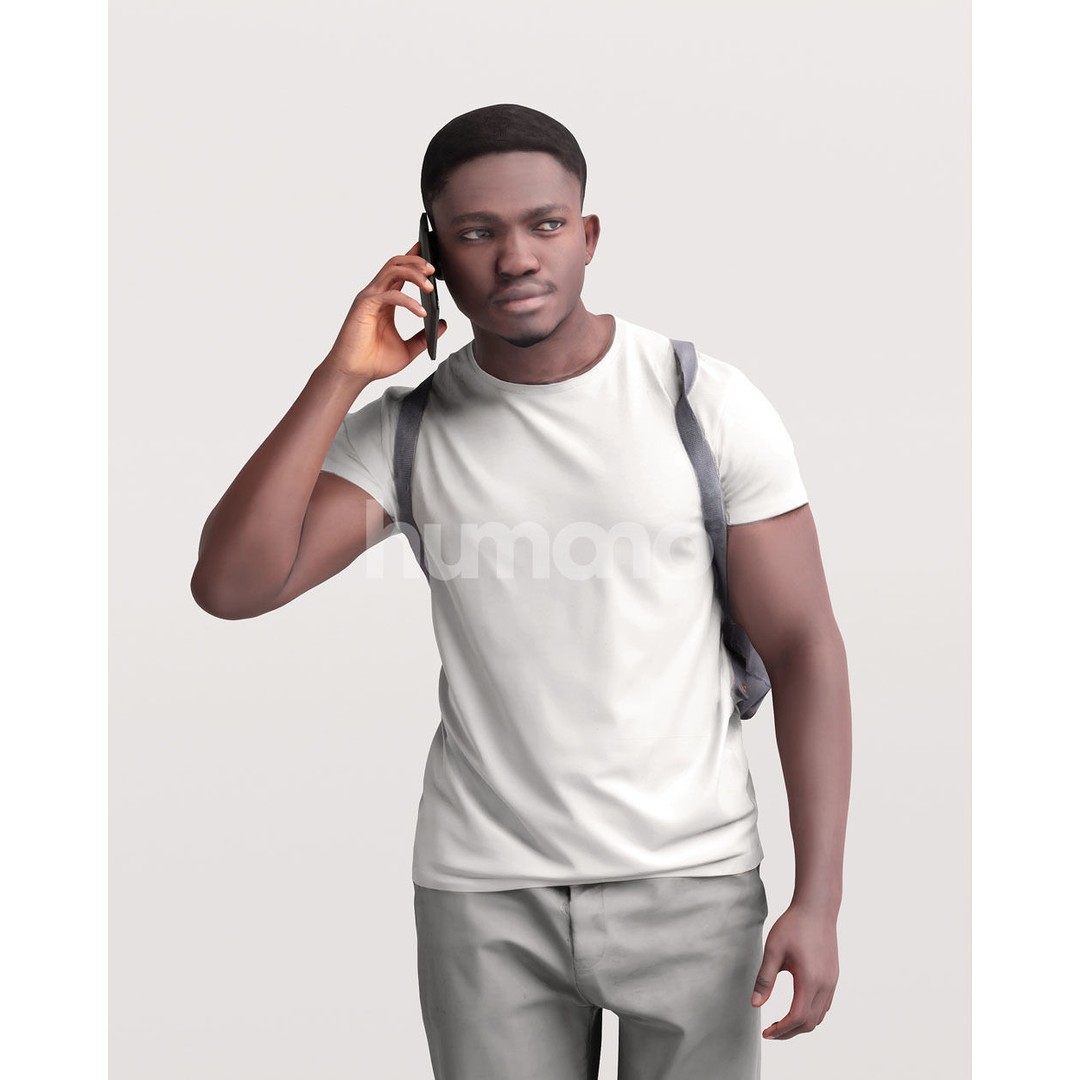 Humano Black Man 3D Model – Realistic Casual Character with Phone - View 7