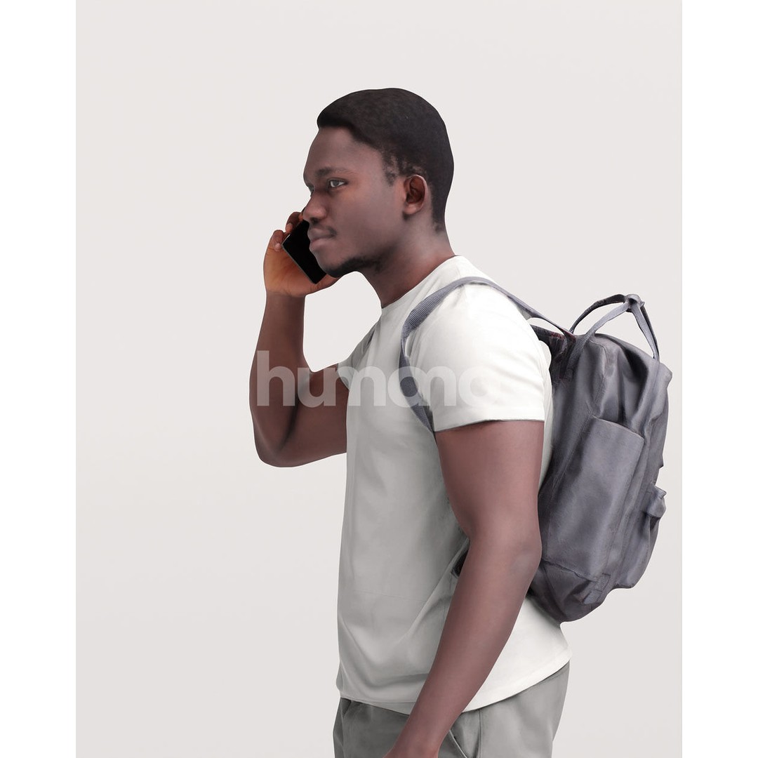 Humano Black Man 3D Model – Realistic Casual Character with Phone - View 8